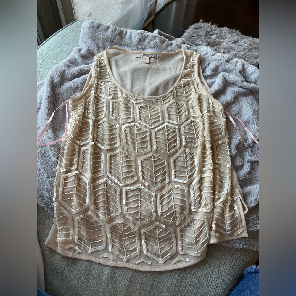Forever 21 tan beaded embellished tank sleeveless top medium